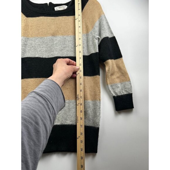 Kenar Womens Striped Sweater Angora-Nylon Blend Black Tan Gray‎ Minimalist Small - Picture 7 of 7